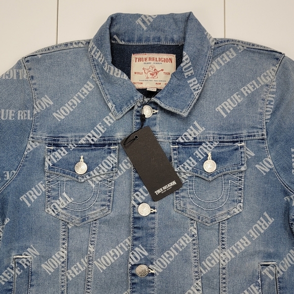 True Religion Light Bliss Wash Relaxed Trucker Jean Denim Jacket Women Sz M New - Picture 5 of 11